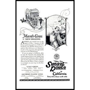 1924 Southern Pacific Lines Sunet Route New Orleans Vintage Print Ad Wall Art